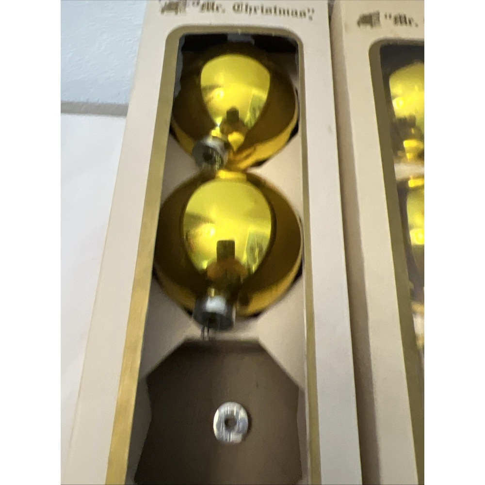 Mr Christmas 6 Gold Ball Glass Tree Ornaments 4" D‎ USA Original Box Vintage 60s - Picture 2 of 7